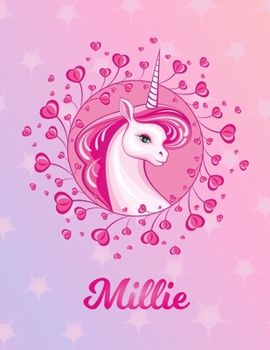 Millie: Unicorn Sheet Music Note Manuscript Notebook Paper Magical Horse Personalized Letter M Initial Custom First Name Cover Musician Composer Instrument Composition Book 12 Staves a Page Staff Line