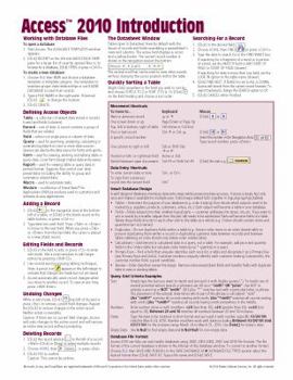 Pamphlet Microsoft Access 2010 Introduction Quick Reference Guide (Cheat Sheet of Instructions, Tips & Shortcuts - Laminated Card) Book