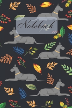 Paperback Notebook: Gray Great Dane Dog And Leaves - Diary / Notes / Track / Log / Journal, Book Gifts For Women Men Kids Teens Girls Boys Book