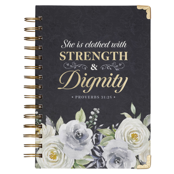 Spiral-bound Christian Art Gifts Blue Journal W/Scripture Floral Strength & Dignity Large Bible Verse Notebook, 192 Ruled Pages, Prov. 31:25 Bible Verse Book