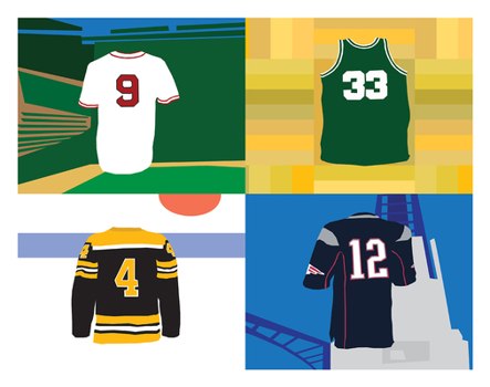Legends of Boston Sports Jersey Collection – Matted Print Poster, 11x14 (Alphabet Cities)