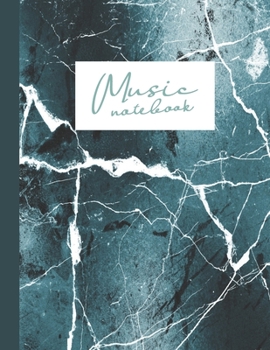 Music notebook: wide staff manuscript paper | 8.5x11 | 120 pages | 8 staves per page | easy to write on | dark teal marble stone | perfect for students, musicians and composers