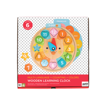 Board Game Wooden Learning Clock: Multi-Language + Counting + Colors Book