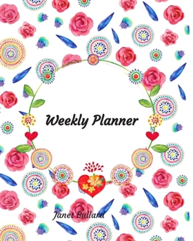 Paperback Weekly Planner: Red Roses and Blue Leaves One Year Monthly Undated Planner Book