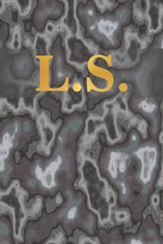 L.S.: 6" x 9" Executive Style Notebook with 100 Blank CREAM COLORED Lined Interior Pages. Gold Monogrammed Two Initials on Black Marble Matte Printed Cover.