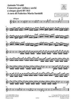 Misc. Concerto RV 813 for Violin and Strings in Five Parts: Critical Edition Practical Series Parts Book