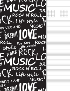 Guitar Tab Notebook: 6 String Chord and Tablature Staff Music Paper, Black & White Cover