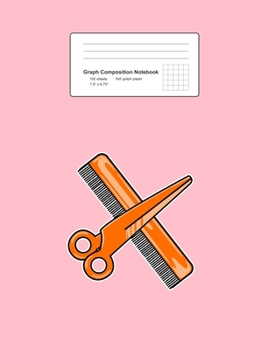 Graph Composition Notebook: Math, Physics, Science Exercise Book - Scissors Comb Retro Haircutting Tool Hairdresser Barber Gift - Pink 5x5 Graph Paper - Back To School Gift For Kids, Teens, Boys, Girl