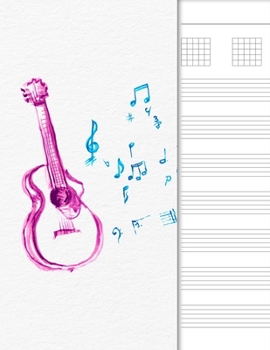 Guitar Tab Notebook: 6 String Chord and Tablature Staff Music Paper, Pink Blue Cover