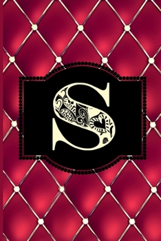 S: Monogram Journal or Diary. Captivating Ruby Red and Gold Diamond Design with a Decorative Uppercase Initial with Texture & Charm on a Vintage Black Cinema Marquee Notebook. (6x9 110 Blank Lined Pag