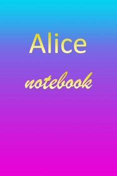 Alice: Blank Notebook | Wide Ruled Lined Paper Notepad | Writing Pad Practice Journal | Custom Personalized First Name Initial A Blue Purple Gold  | ... Homeschool & University Organizer Daybook