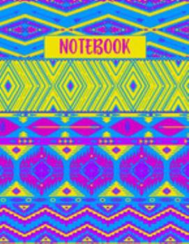 Paperback Notebook: Large Size College Ruled Blue Yellow Boho Tribal Pattern Cover - Blank Lined Interior Book