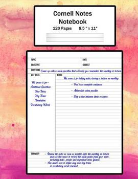 Cornell Notes Notebook : Note Taking System, for Students, Writers, Meetings, Lectures Large Size 8. 5 X 11 (21. 59 X 27. 94 Cm), Durable Matte Water Color Chalk Washed Sunset Inspired Cover Design ,
