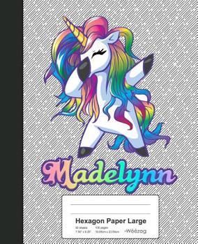 Paperback Hexagon Paper Large: MADELYNN Unicorn Rainbow Notebook Book