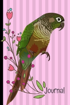 Paperback Journal: Green Cheek Conure Bird Pink Journal Lined Blank Paper Diary Book
