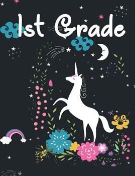 Paperback 1st Grade Composition Notebook: Floral Unicorn Composition Book Wide Ruled (7.44 x 9.69 in), First Grade Unicorn Lovers Book