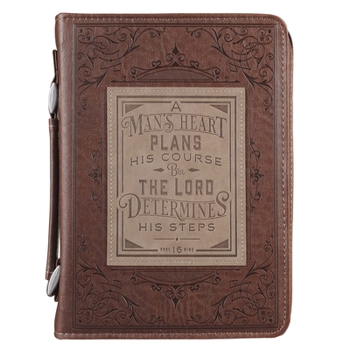 Misc. Bible Cover Extra Large Classic Brown a Man's Heart - Proverbs 16:9 Book