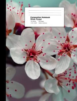 Composition Notebook Wide Ruled 7.44 x 9.69 Inches 100 sheets / 200 pages: Coral Red Cherry Blossom Flowers
