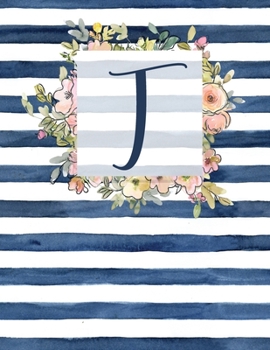 T: Letter T Monogram Initial Notebook | 8.5" x 11" - 100 pages, Dot Bullet Grid Pages| Watercolor Floral Notebook
