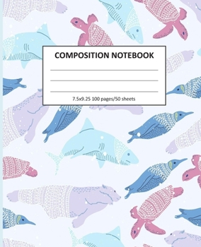 Composition Notebook: Wide Ruled Line Class Notebook, School Notebook, Homes School Notebook, Gift for Kids, Students, Teens, 7.5 x 9.25 inches, Sea Animals Notebook (Wide-Ruled Composition Notebook)