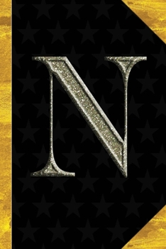 N: Black with Gold Classic Vintage theme | Personalized College Lined Notebook Journal | Diary & Note Taking |Initial Monogram Glitters Letter Star ... Travel Size | Gift for Friends Coworkers