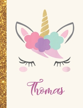Thomas: Thomas Unicorn Personalized Black Paper SketchBook for Girls and Kids to Drawing and Sketching Doodle Taking Note Marble Size 8.5 x 11