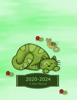 2020-2024 5 Year Monthly Planner: Cat Green Cover | Agenda With Dot Grid Pages | 12 Months Calendar Monthly Planner With Vision Board