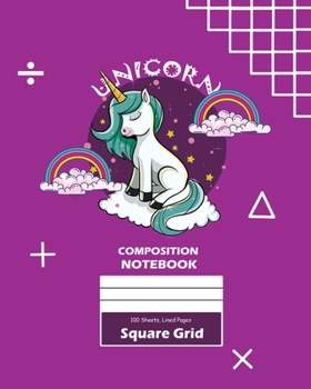 Paperback Unicorn Square Grid, Graph Paper Composition Notebook, 100 Sheets, Large 8 x 10 Inch, Quad Ruled Purple Cover Book