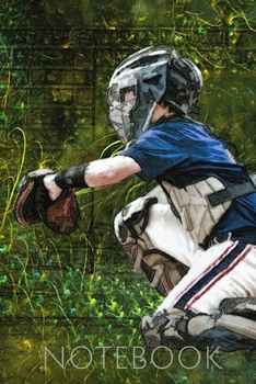 Green Baseball Art Notebook: Notepad Journal: College Ruled 6 x 9 in, 120 lined page notebook for work school college (kids, girls, boys, children) baseball bat ball pitch home run