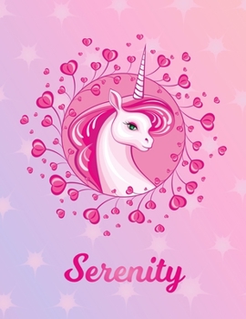 Paperback Serenity: Unicorn Large Blank Primary Sketchbook Paper - Pink Purple Magical Horse Personalized Letter S Initial Custom First Na Book