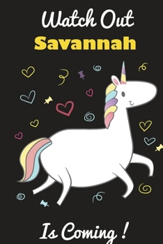 Savannah: Cute Unicorn - Personalized Blank Lined Journal Notebook Gift For Girls