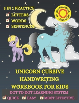Paperback Unicorn Cursive Handwriting Workbook for kids: 3 in 1 Cursive Learning Practice Workbook for Beginners. Includes 100+ Pages to Master Alphabets, Words Book