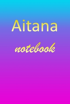 Aitana: Blank Notebook | Wide Ruled Lined Paper Notepad | Writing Pad Practice Journal | Custom Personalized First Name Initial A Blue Purple Gold  | ... Homeschool & University Organizer Daybook