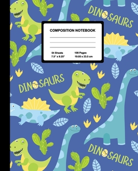 Composition Notebook: Blue Dinosaurs | Wide Ruled Paper Journal | Blank Lined Workbook for Teens Kids Students Girls, for Home School & Writing Notes