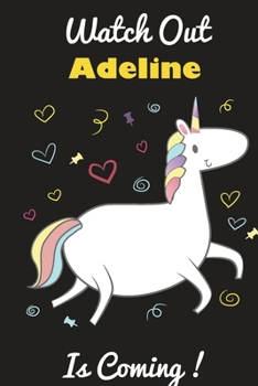 Adeline: Cute Unicorn - Personalized Blank Lined Journal Notebook Gift For Girls