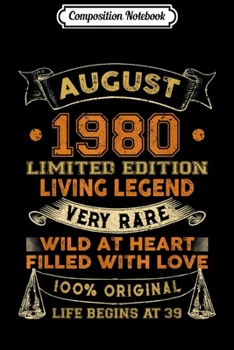 Composition Notebook: Retro Vintage August 1980 Vintage 39th birthday gift Journal/Notebook Blank Lined Ruled 6x9 100 Pages