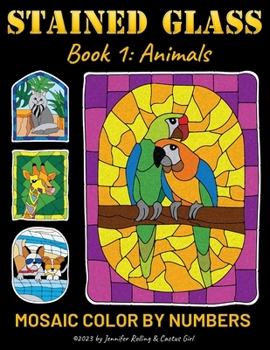 Paperback Stained glass Coloring book: Book 1: Animals - Mosaic Color by numbers Book