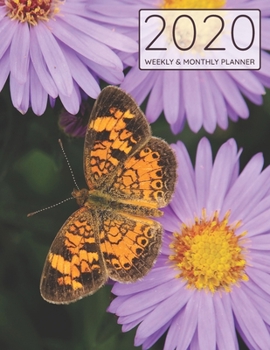 2020 Weekly & Monthly Planner: Orange Butterfly and Purple Aster Flowers Cover — Yearly Monthly and Weekly Spreads with Dot Grid Pages for Notes, Contacts, Brainstorming, Organizing and Goal Setting