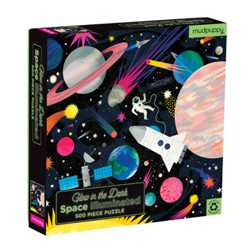 Mudpuppy Space Illuminated 500 Piece Glow in The Dark Jigsaw Puzzle for Kids and Families, Family Puzzle with Glow in The Dark Space Theme