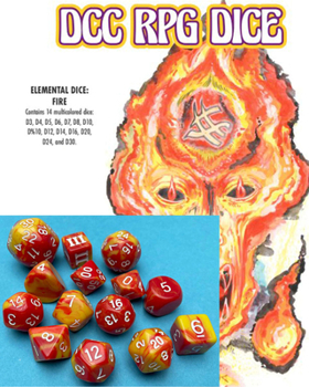Hardcover DCC RPG Dice Set Elemental Dice: Fire Book