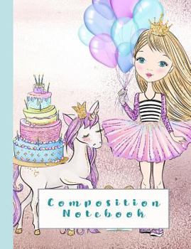 Paperback Composition Notebook: Composition Notebook for Animal Lovers - Wide Ruled 7.44 X 9.69 - Glittery Pink Background with Unicorn Horse and Prin Book