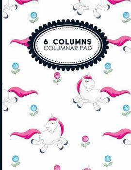 6 Columns Columnar Pad: Accounting Bookkeeping Notebook, Accounting Record Keeping Books, Ledger Paper Pad, Cute Unicorns Cover, 8.5" x 11", 100 pages
