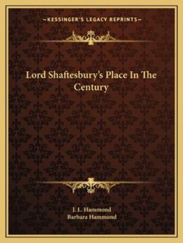 Paperback Lord Shaftesbury's Place In The Century Book