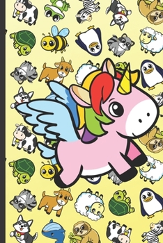 Home Improvement Maintenance and Repair Journal: Magic Unicorn Cartoon on Cover with Zebras Whales Dogs Frogs Cows Sloths Penguins Raccoons Sheep Goats and Turtles on Yellow Background.