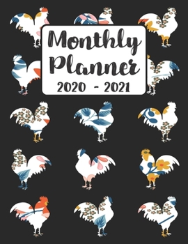 Paperback Monthly Planner 2020-2021: Floral Rooster - Two Year Calendar Organizer Agenda with Notes, Address, Password, & Dot Grid Pages Book