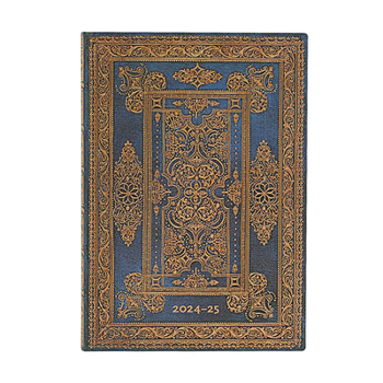 Calendar Paperblanks 2024-2025 Weekly Planner Blue Luxe Luxe Design 18-Month Flexis MIDI Horizontal Elastic Band 224 Pg 80 GSM Book