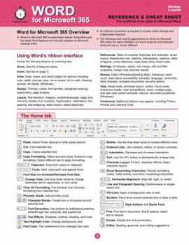 Pamphlet Word for Microsoft 365 Reference and Cheat Sheet: The unofficial cheat sheet reference for Microsoft Word (Windows/macOS) Book