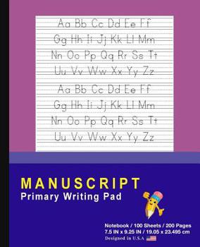 Paperback Manuscript Primary Writing Pad: Purple Blue - Writing Journal Tablet For Kids - Write ABC's & First Words - Handwriting Practice - For Home & School [ Book