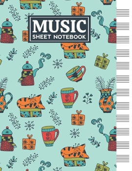 Music Sheet Notebook: Blank Staff Manuscript Paper with Sleeping Cat in the Holidays Themed Cover Design