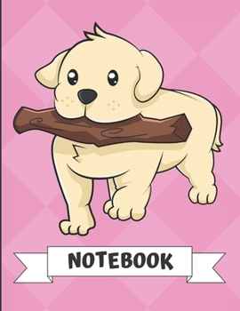 Paperback Notebook: Cute Puppy Dog with Fetching Stick Cartoon on a Pink Diamond Background. Book is Filled with Lined Journal Paper for N Book